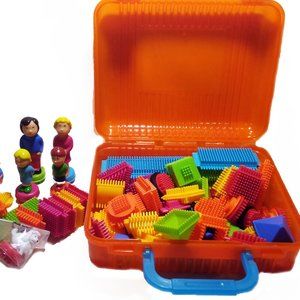 Bristle Blocks-Interlocking Stem Building Blocks-Over 70 Pieces-Case-Family/Pet